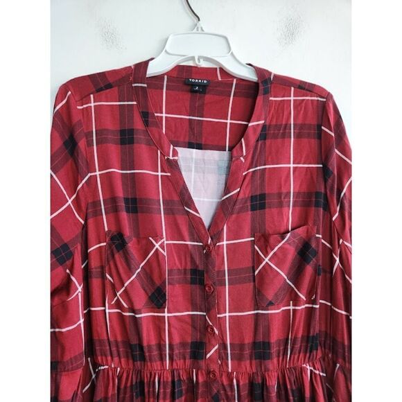 Torrid Red & Black Plaid Knee Length Button Down Shirt Dress size 2 or 2X - Picture 4 of 14